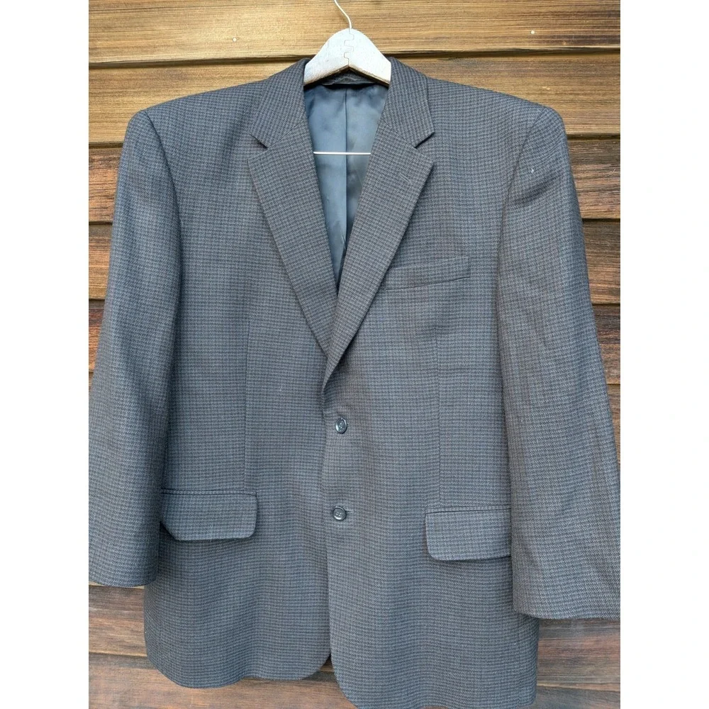 Jos A Bank Mens 42S Classic Houndstooth Plaid Check 100% Wool Blazer Sport Coat